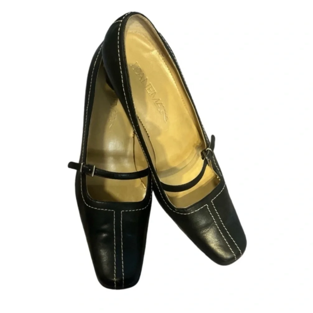 Ipanema Beam Black Leather Mary Jane Pumps Narrow Square Toe Size 6